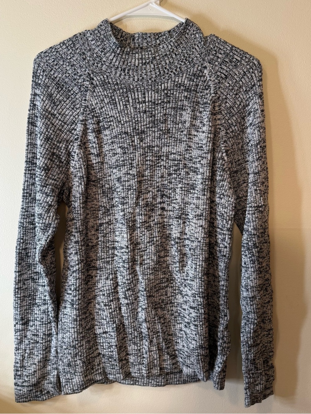 Studio Works Black & White Marled Ribbed Mock Neck Sweater